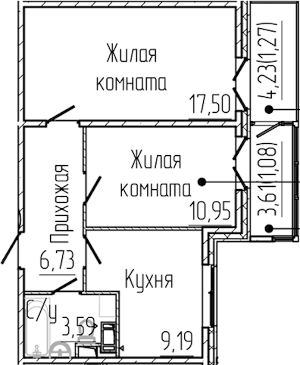2-комнатная квартира 50.31 м², 8/8 эт., ЖК «SERTOLOVO PARK»